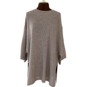 Taupe Cashmere Tunic Sweater with Side Slits